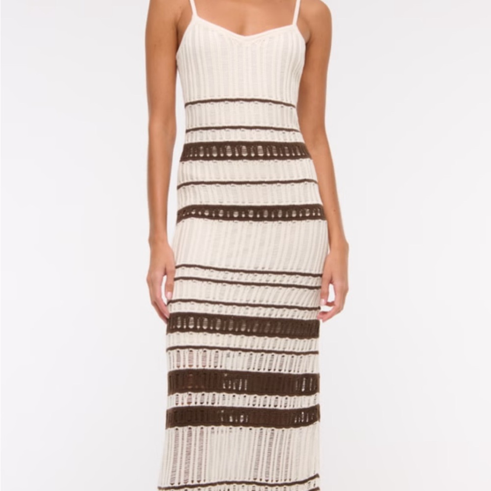 Elegant Cream and Brown Striped Dress